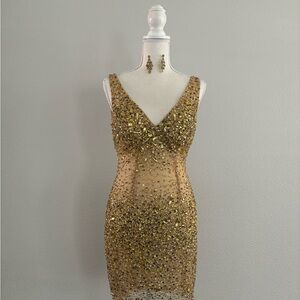 Gold beaded dress with earrings. NWT.